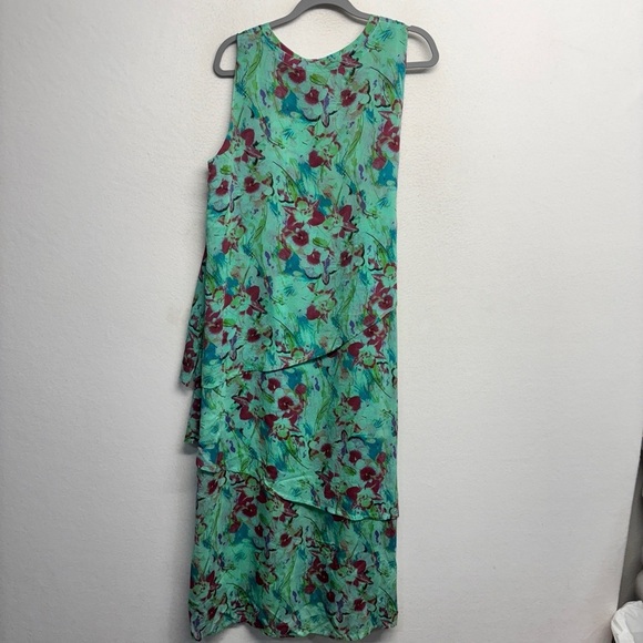 Click Color Me Cotton Tiered Maxi Dress L Blue Tank Shift Flowy Turquoise - Picture 2 of 6